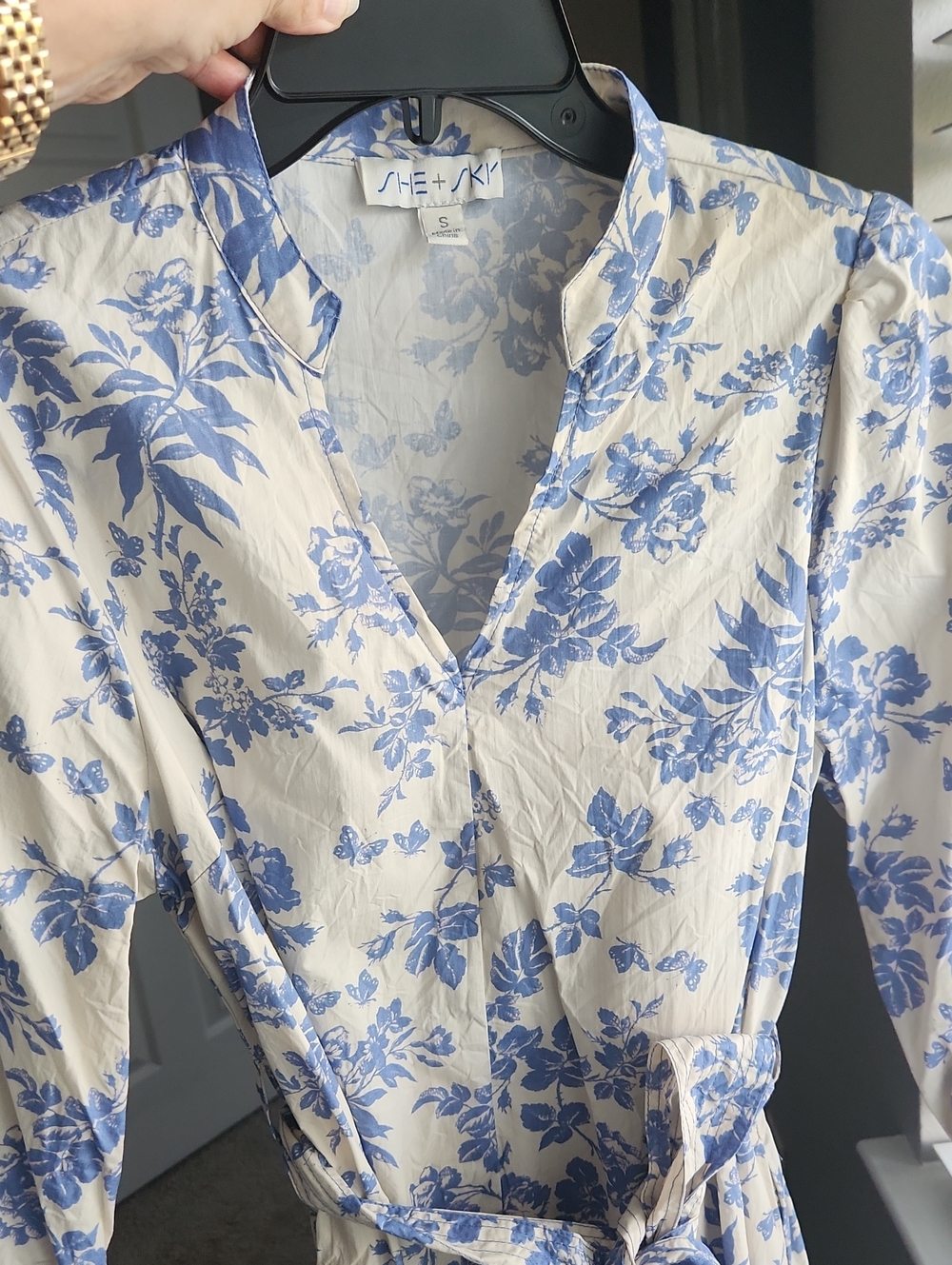 She + Sky Blue Floral Midi Wrap Dress on Cream